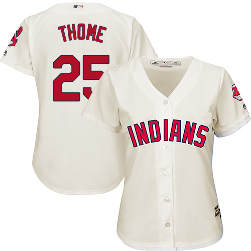 Indians #25 Jim Thome Cream Alternate Women's Stitched MLB Jersey - Click Image to Close